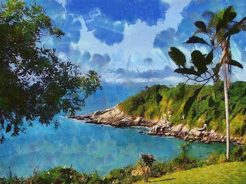 Romantic Bay White Modern Wood Framed Art Print with Double Matting by Medeiros, Celito