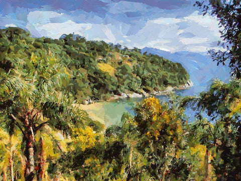 Romantic Bay II Black Ornate Wood Framed Art Print with Double Matting by Medeiros, Celito