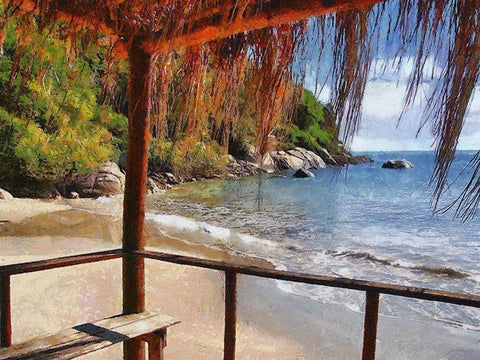 Sand Beach by the Rocks White Modern Wood Framed Art Print with Double Matting by Medeiros, Celito