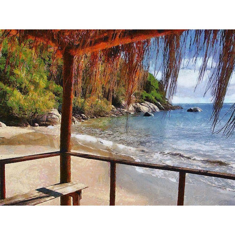 Sand Beach by the Rocks Black Modern Wood Framed Art Print by Medeiros, Celito