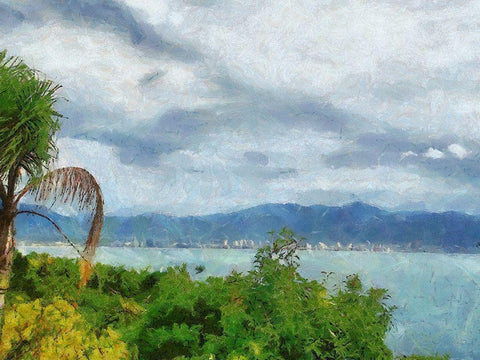 Impression Bay III White Modern Wood Framed Art Print with Double Matting by Medeiros, Celito