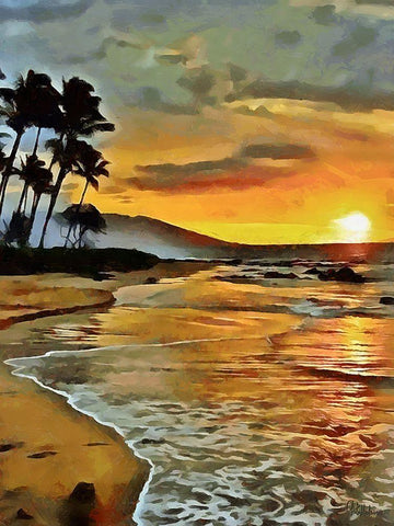 Sunset over the Sea vertical Black Ornate Wood Framed Art Print with Double Matting by Medeiros, Celito