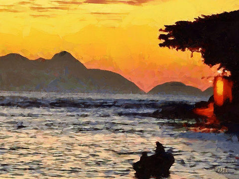 Fisherman are Returning Home Black Ornate Wood Framed Art Print with Double Matting by Medeiros, Celito