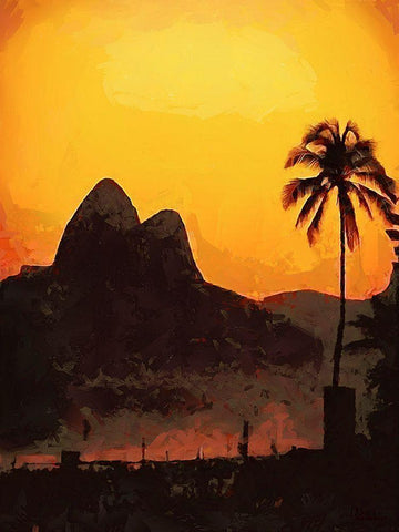 Sunset in Rio de Janeiro Black Ornate Wood Framed Art Print with Double Matting by Medeiros, Celito