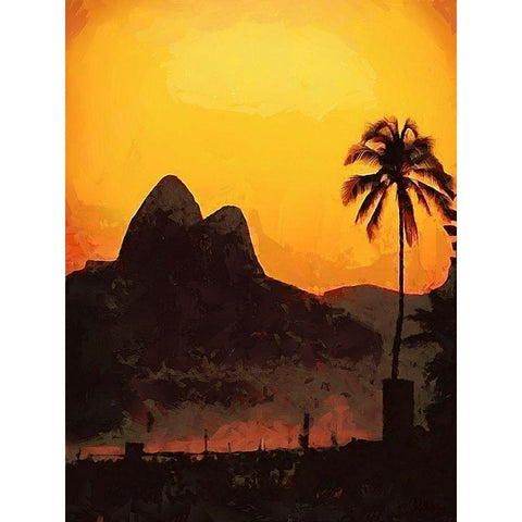Sunset in Rio de Janeiro Gold Ornate Wood Framed Art Print with Double Matting by Medeiros, Celito