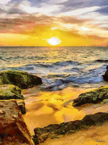 Beautiful Sunrise White Modern Wood Framed Art Print with Double Matting by Medeiros, Celito