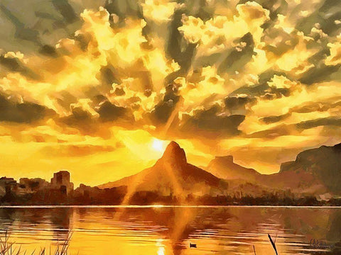 The Sun Paints the Sky Black Ornate Wood Framed Art Print with Double Matting by Medeiros, Celito