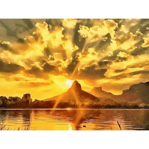 The Sun Paints the Sky Black Modern Wood Framed Art Print with Double Matting by Medeiros, Celito