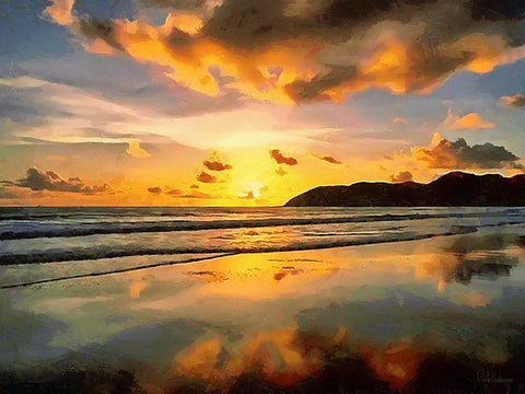 Sunset in Tropics I White Modern Wood Framed Art Print with Double Matting by Medeiros, Celito