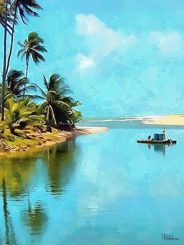 Everyone Loves Palm Trees XV White Modern Wood Framed Art Print with Double Matting by Medeiros, Celito