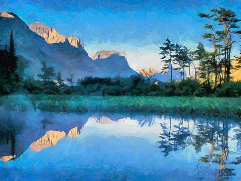 Mountains are Reflected in the Lake White Modern Wood Framed Art Print with Double Matting by Medeiros, Celito
