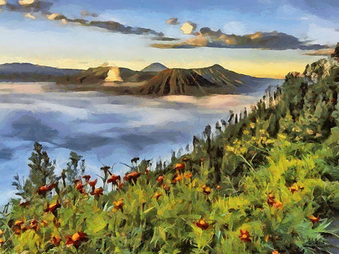 View of the Volcano White Modern Wood Framed Art Print with Double Matting by Medeiros, Celito