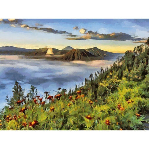 View of the Volcano Black Modern Wood Framed Art Print by Medeiros, Celito
