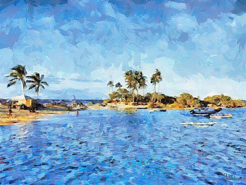 Windy Day by the Sea Black Ornate Wood Framed Art Print with Double Matting by Medeiros, Celito