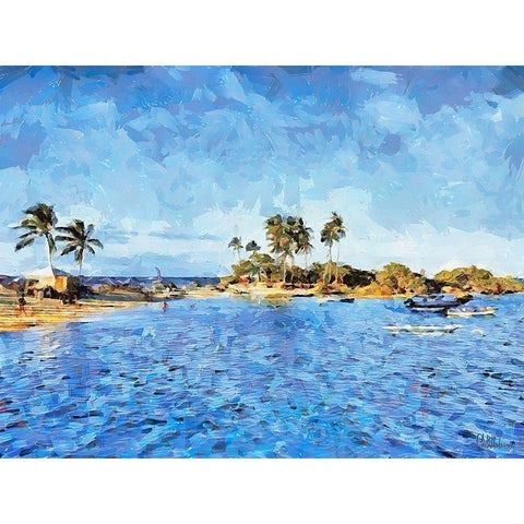 Windy Day by the Sea Black Modern Wood Framed Art Print with Double Matting by Medeiros, Celito