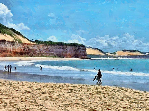 Algarve Coast Portugal Black Ornate Wood Framed Art Print with Double Matting by Medeiros, Celito