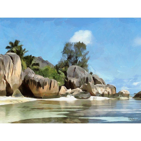 Seychelles Black Modern Wood Framed Art Print with Double Matting by Medeiros, Celito