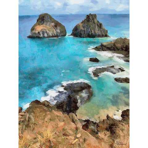 Rocks in Blue Sea Black Modern Wood Framed Art Print with Double Matting by Medeiros, Celito