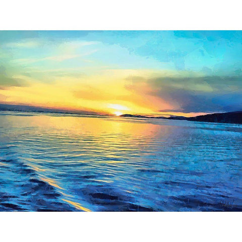 Sunset over blue Sea White Modern Wood Framed Art Print by Medeiros, Celito