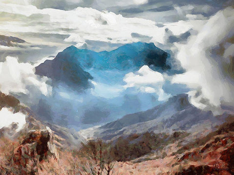 Peaks in the Clouds Black Ornate Wood Framed Art Print with Double Matting by Medeiros, Celito
