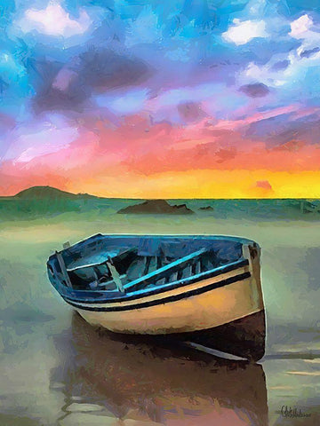 Boat on the Beach White Modern Wood Framed Art Print with Double Matting by Medeiros, Celito