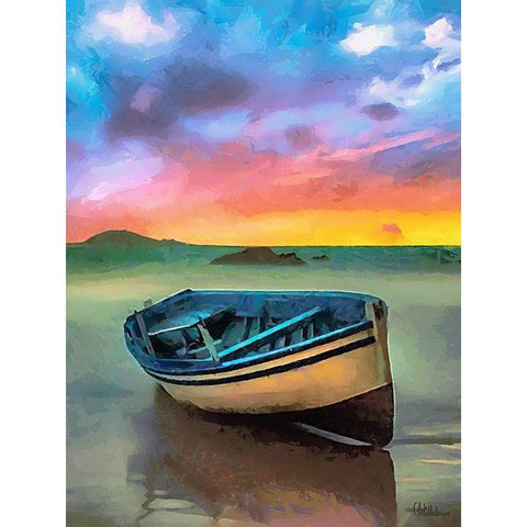 Boat on the Beach Black Modern Wood Framed Art Print by Medeiros, Celito