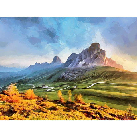 Dolomity Mountains Gold Ornate Wood Framed Art Print with Double Matting by Medeiros, Celito