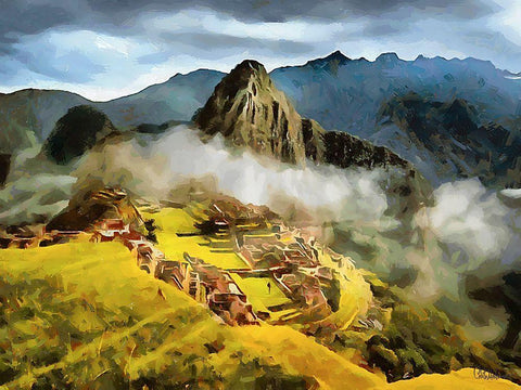 Machu Picchu Black Ornate Wood Framed Art Print with Double Matting by Medeiros, Celito