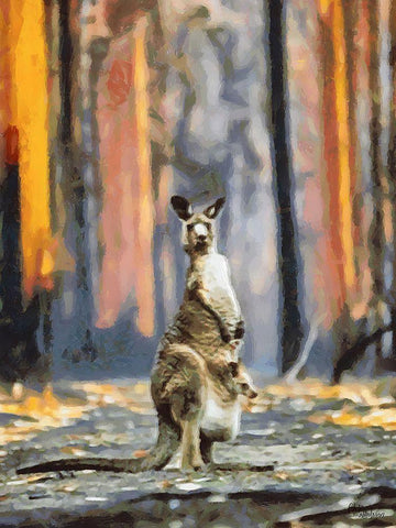 Kangaroo with a Baby Black Ornate Wood Framed Art Print with Double Matting by Medeiros, Celito