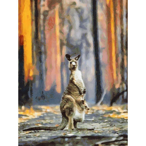 Kangaroo with a Baby Black Modern Wood Framed Art Print by Medeiros, Celito