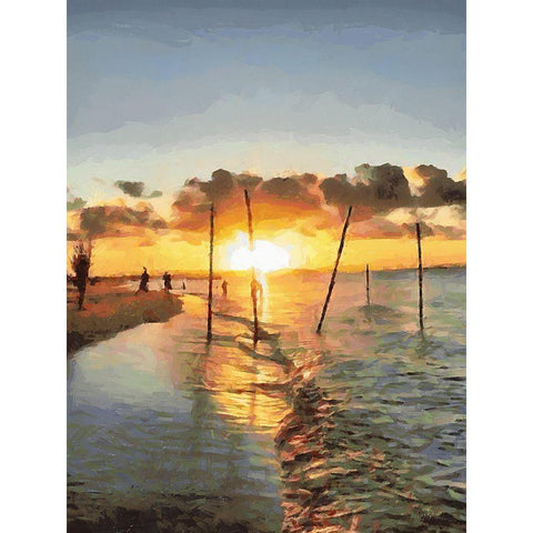 Fishermans by Sunset Black Modern Wood Framed Art Print by Medeiros, Celito