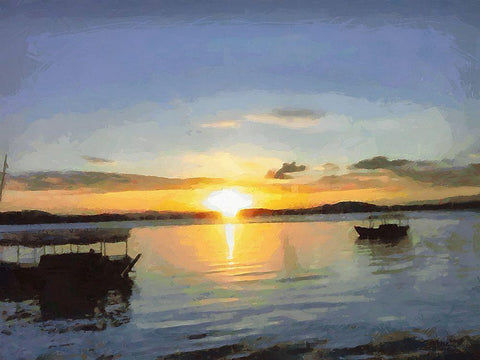 Golden Sunset Black Ornate Wood Framed Art Print with Double Matting by Medeiros, Celito