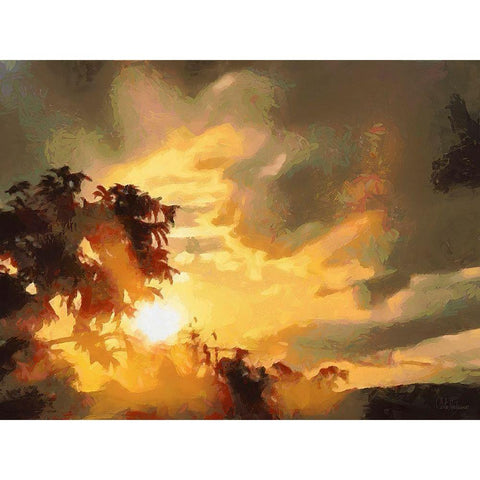 Sunset behind the Tree White Modern Wood Framed Art Print by Medeiros, Celito