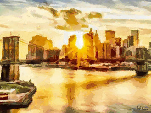 Sunset in New York White Modern Wood Framed Art Print with Double Matting by Medeiros, Celito