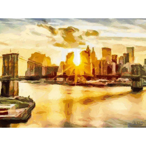 Sunset in New York Black Modern Wood Framed Art Print by Medeiros, Celito