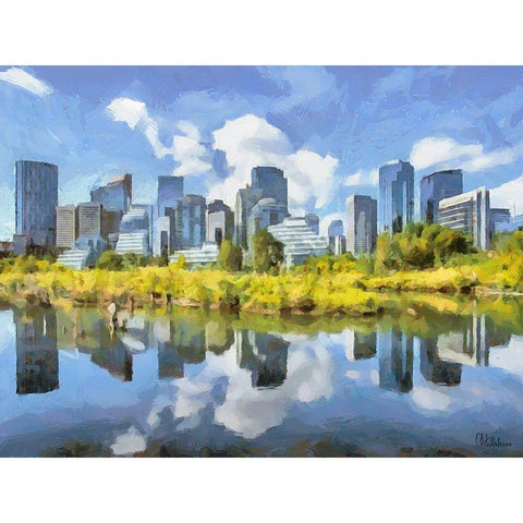 Mirrored City White Modern Wood Framed Art Print by Medeiros, Celito