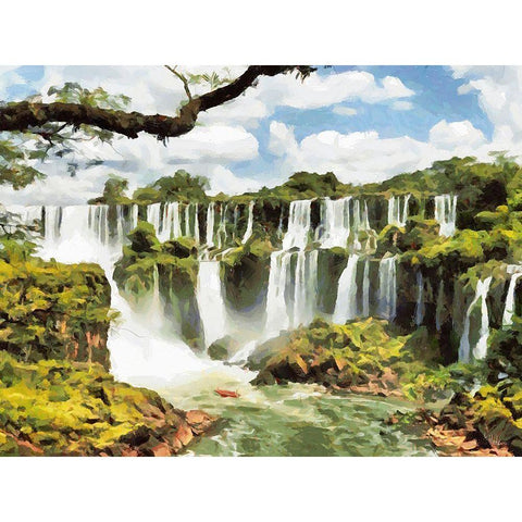 Iguazu Watterfalls White Modern Wood Framed Art Print by Medeiros, Celito