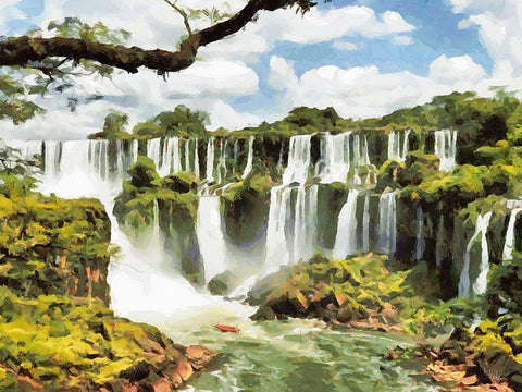 Iguazu Watterfalls White Modern Wood Framed Art Print with Double Matting by Medeiros, Celito