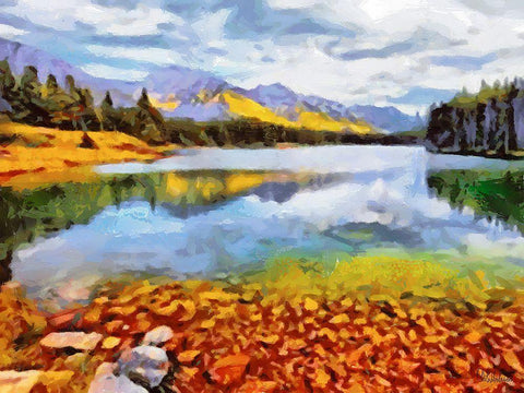 Autumn Lake Horizontal White Modern Wood Framed Art Print with Double Matting by Medeiros, Celito