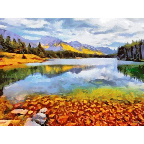 Autumn Lake Horizontal White Modern Wood Framed Art Print by Medeiros, Celito