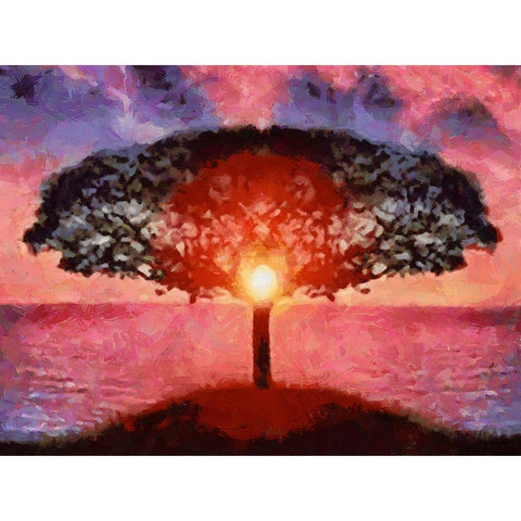 Tree with Sun White Modern Wood Framed Art Print by Medeiros, Celito