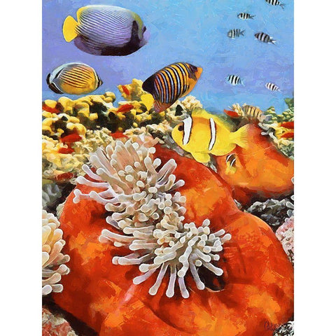 Fishes in Tropical Sea IV White Modern Wood Framed Art Print by Medeiros, Celito