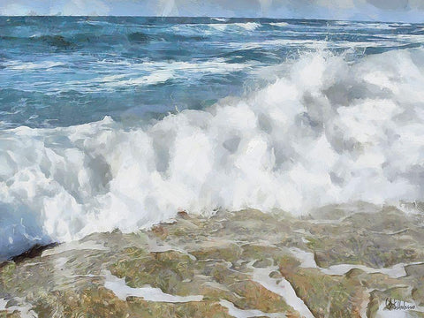 White Wave at the Beach III Black Ornate Wood Framed Art Print with Double Matting by Medeiros, Celito