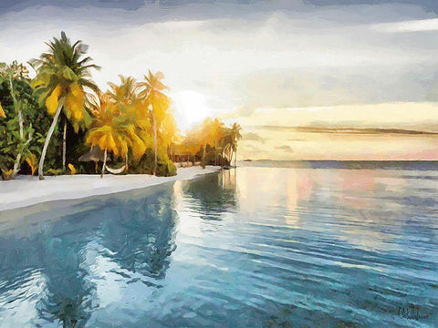 Sunset over Palm Trees I White Modern Wood Framed Art Print with Double Matting by Medeiros, Celito