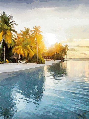 Sunset over Palm Trees II Black Ornate Wood Framed Art Print with Double Matting by Medeiros, Celito