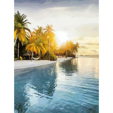 Sunset over Palm Trees II White Modern Wood Framed Art Print by Medeiros, Celito