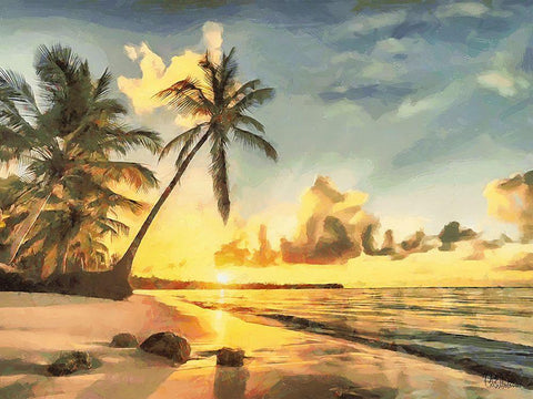 Sunset over Palm Trees III White Modern Wood Framed Art Print with Double Matting by Medeiros, Celito