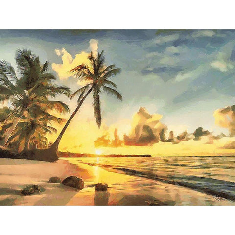 Sunset over Palm Trees III Gold Ornate Wood Framed Art Print with Double Matting by Medeiros, Celito