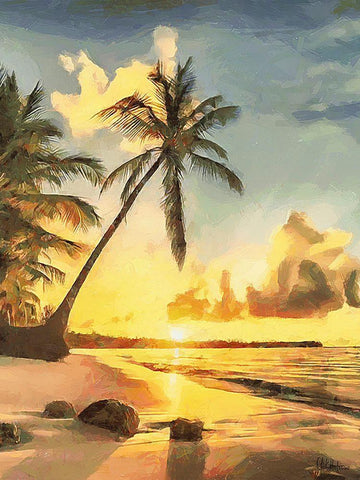 Sunset over Palm Trees IV White Modern Wood Framed Art Print with Double Matting by Medeiros, Celito