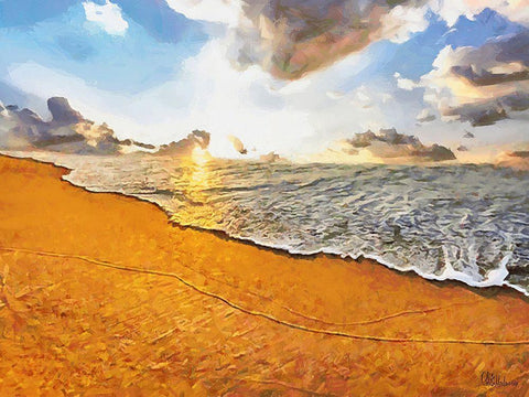 White Wave at the Beach VIII White Modern Wood Framed Art Print with Double Matting by Medeiros, Celito